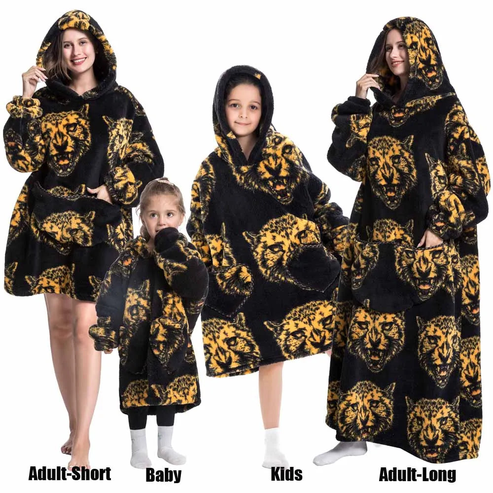 Oversize Winter Sherpa Blanket Plush Polar Fleece Family Matching Hoodie Girls Sweatshirt Homewear Halloween Women Kids Clothes