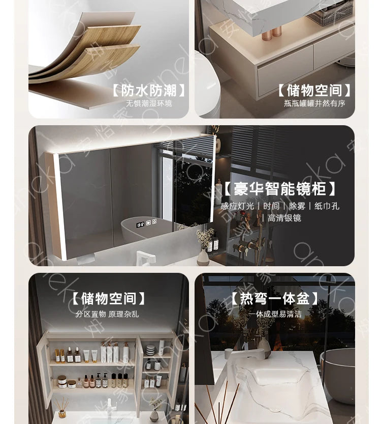 Armoire de salle de bain légère en bois massif, toilettes de rangement Vintage, vanité de salle de bain, miroirs de maquillage, meubles Para Banheiro