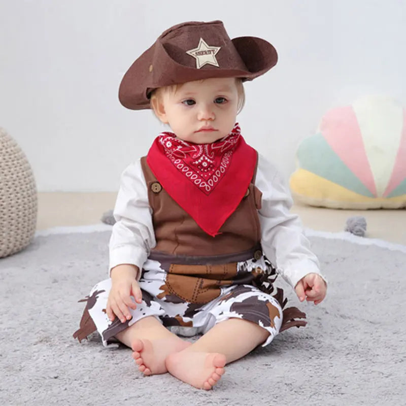 Umorden 3-24M 2-3T Toddler Infant Baby Boys Cowboy Costume Romper 3pcs/set Suspenders Style 4 Seasons 2 Wear Way