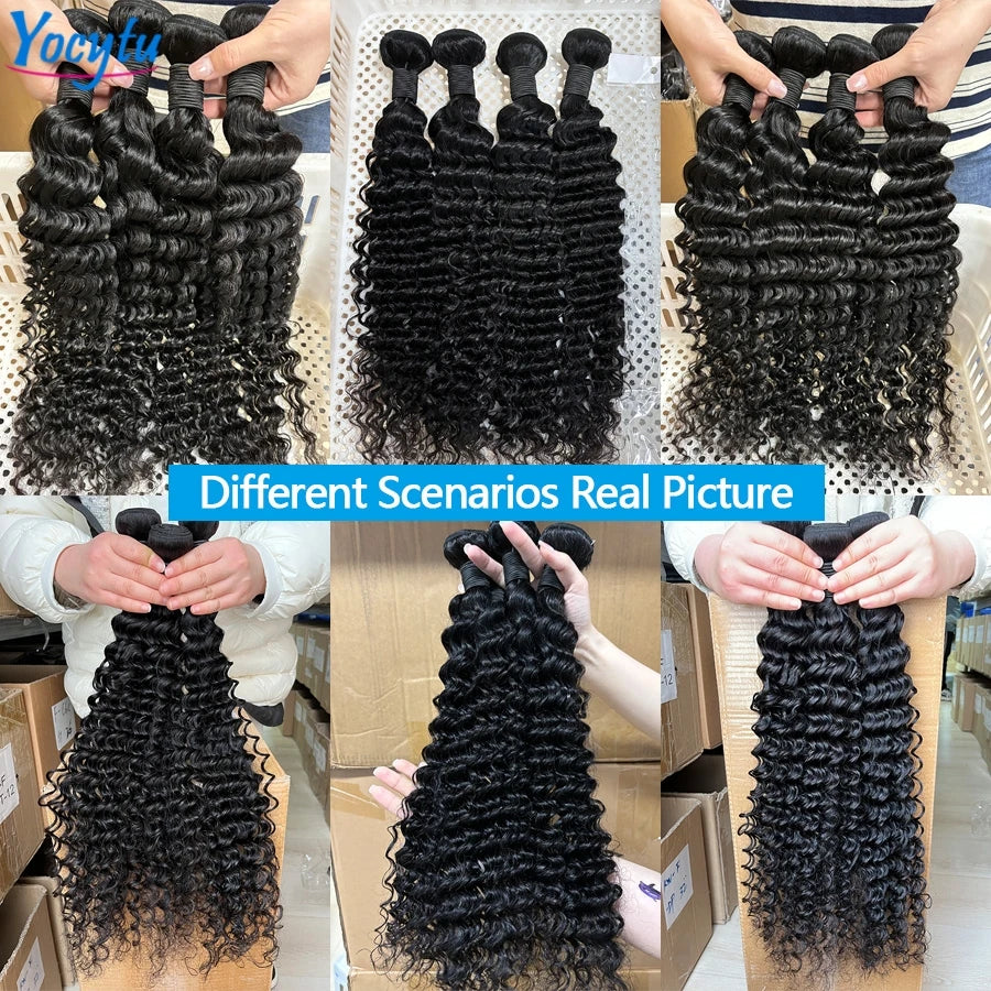 Deep Wave Human Hair Bundles 24 24 24 Inch Bundles 100% Human Hair YOCYTU Brazilian Bundles Raw Hair 100% Human Hair For Women