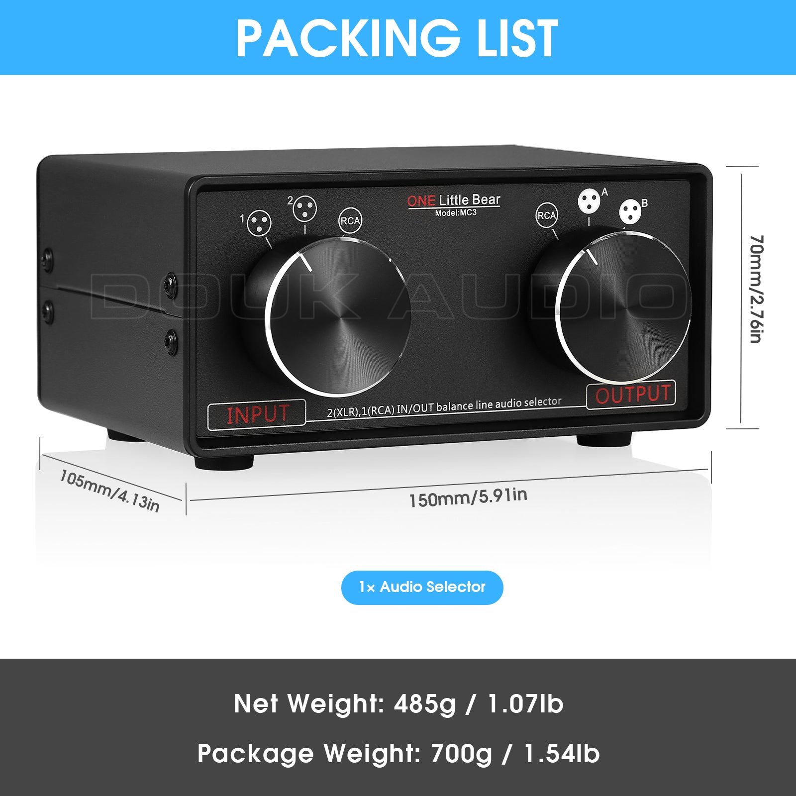 Nobsound 3-IN-3-OUT XLR Balanced / RCA Stereo Converter Audio Selector Box Passive Preamp For Home Amplifier