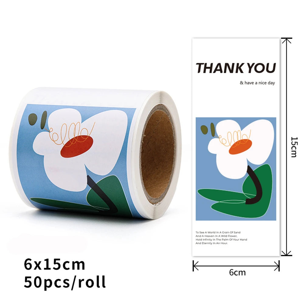 50pcs Flower Thank You Stickers Seal Labels For Gift Or Commodity Decor Stickers Small Business Packaging Sealing Stickers