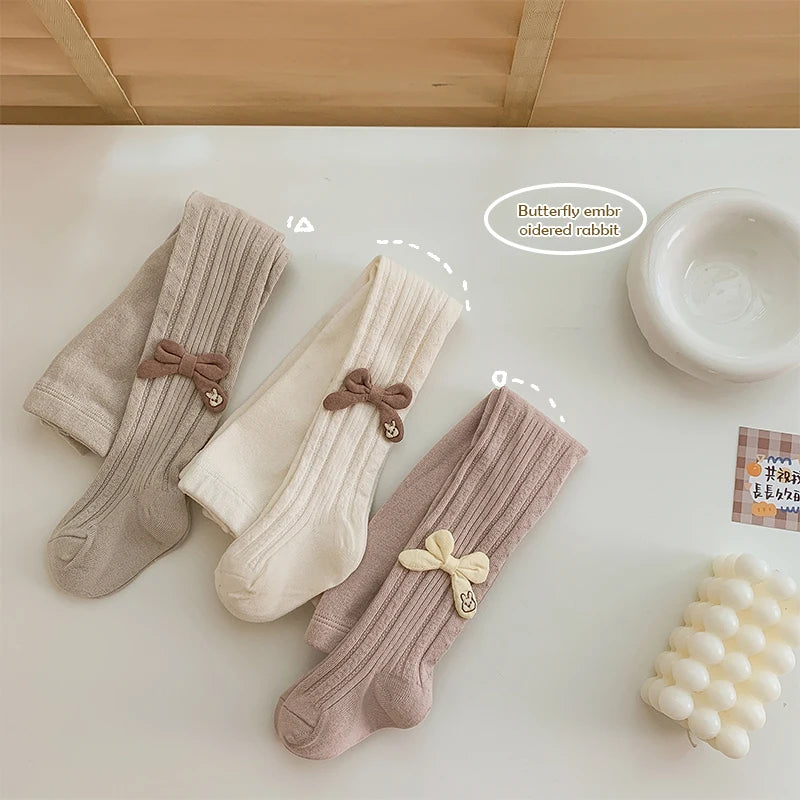 Baby Tights Leggings for Spring Autumn High waist Combed Cotton Bow Infant Girls Pantyhose