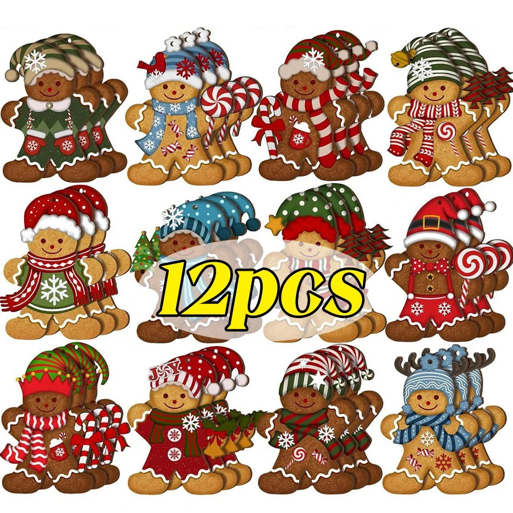 Gingerbread Man Ornaments Set Christmas Tree Wooden Hanging Decorations Pendants Cute Cartoon Xmas DIY Hangings Home Decoration