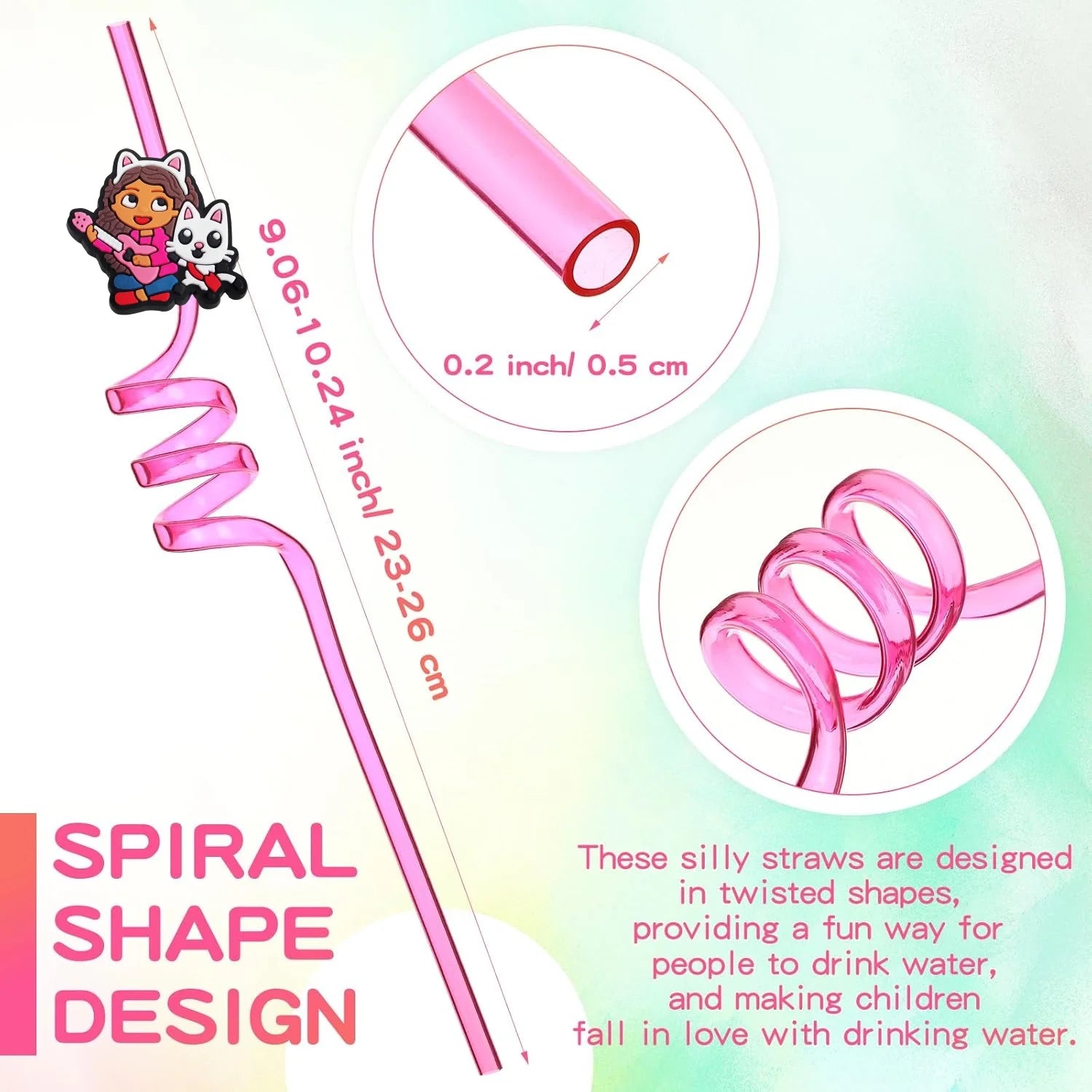 Gabby Kids Straws Cartoon Gabby Cat Reusable Drinking Straw Gabby Dollhouse Cats Straws Birthday Party Supplies Baby Shower Toys