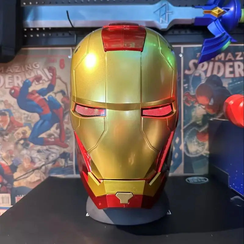 Marvel Iron Man Merchandise Helmet Mk5 Wearable Collectible Toy With Light Emitting And Manual Opening/Closing Feature Boys Gift