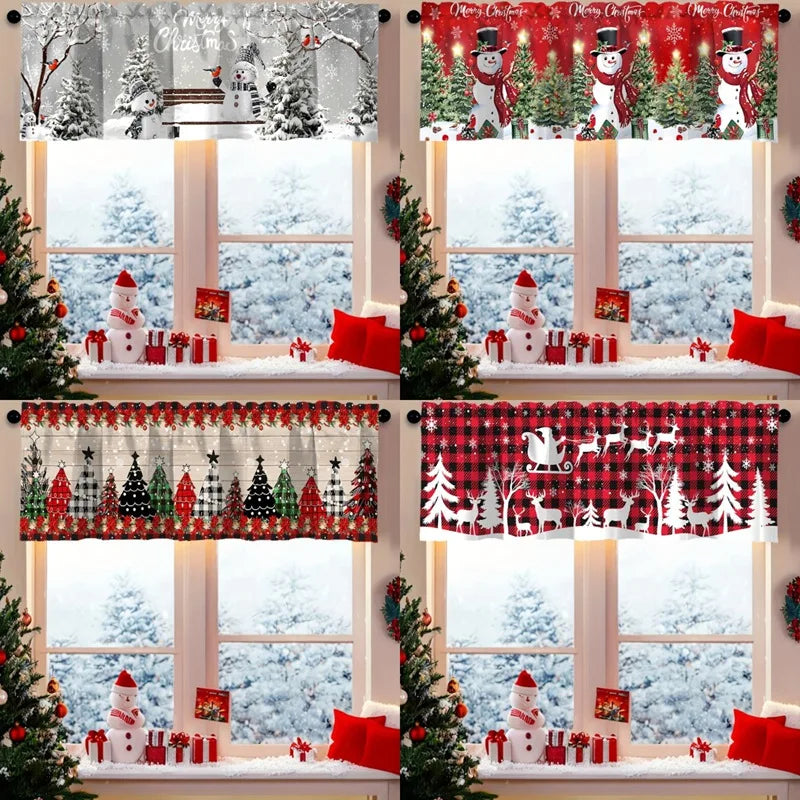 Christmas Short Curtains Valances Windows Treatments for Kitchen Bathroom Christmas Decorations for Home 2025 Xmas Ornaments