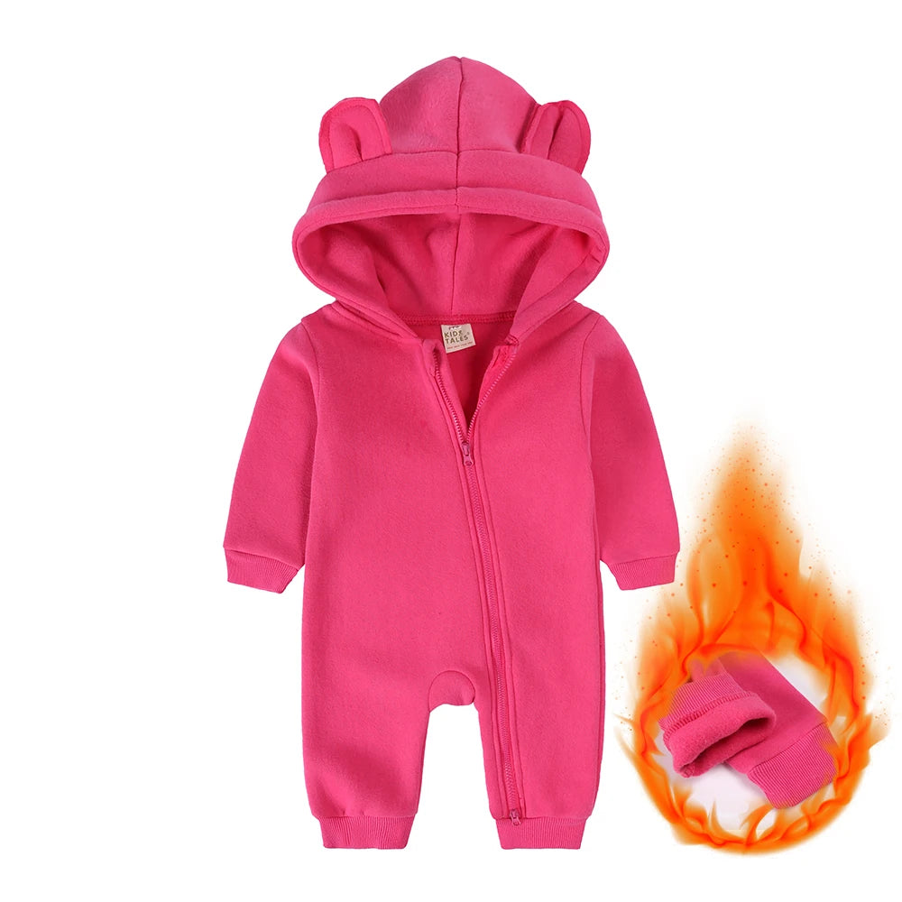 2025 Newborn Baby Romper Warm Clothes Winter Thicken Fleece Hooded Bear Onesie Toddler Boy Girl Jumpsuits Infant Pajamas