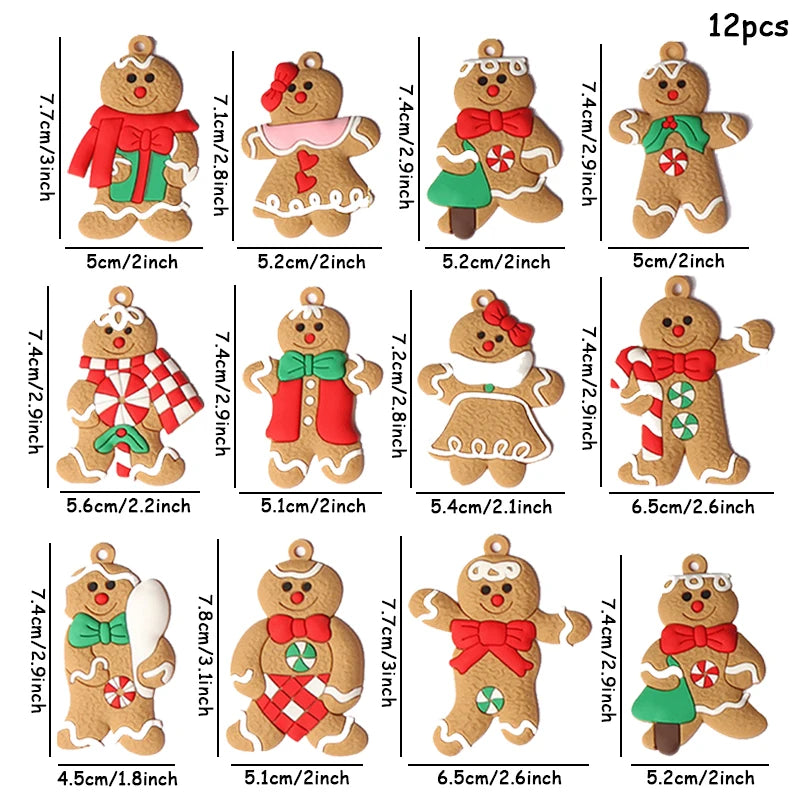 6pcs Christmas Tree Gingerbread Man Hanging Pendant Ornaments Set Christmas Decorations for Home Xmas New Year Gift  Supplies