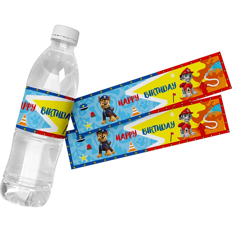 24pcs Paw Patrol Theme Water Bottle Stickers Labels Baptism Baby Shower Birthday Decor Supplies Dogs Party Water Bottle Wrappers