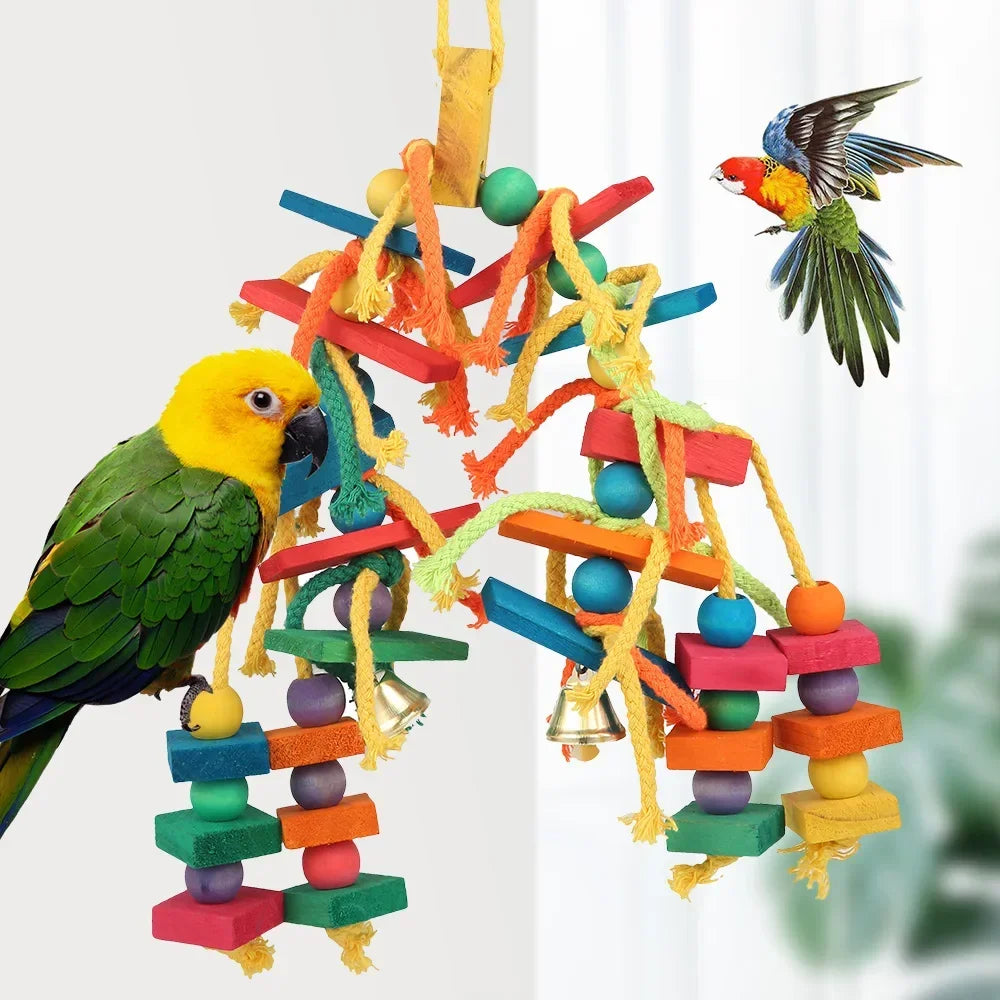 Wood Parrot Bird Toys Love Bird Cage Funny Training Bird Toys Cotton Rope  Resistant Tearing Toy  Pet Product
