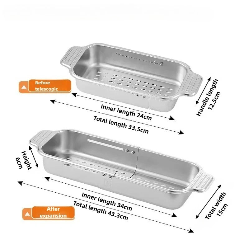 304 Stainless Steel Sink Rack - Extendable Dish Drainer for Plates, Fruits & Vegetables | Heavy-Duty Kitchen Drain Basket