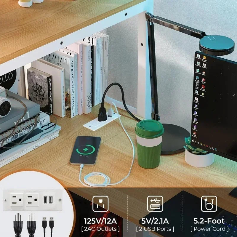 Lit mezzanine avec bureau en forme de L, lumières LED, station de recharge, étagères de rangement et tiroirs en tissu, ensemble de chambre à coucher, meubles de lits superposés