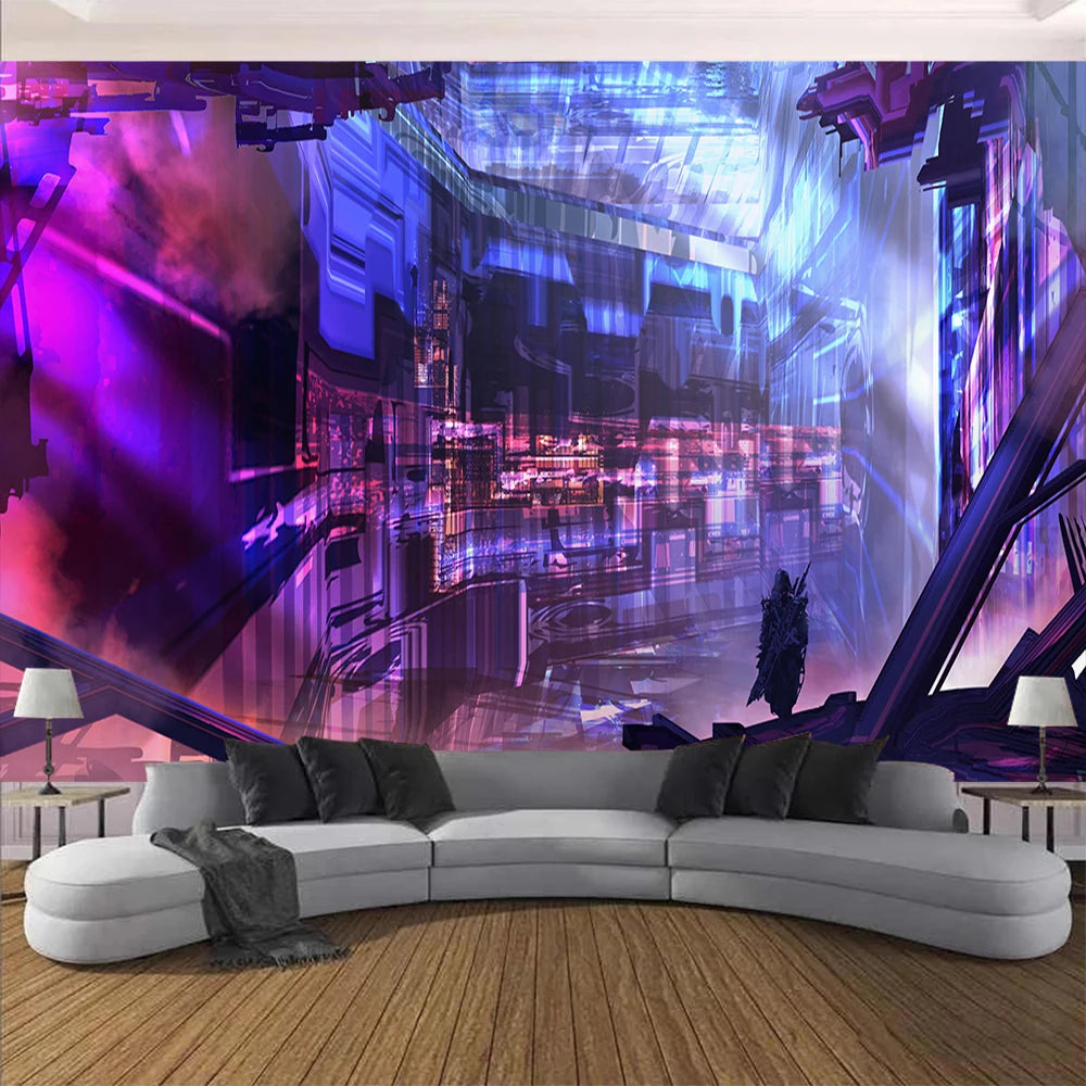 لوحة فنية جدارية من نسيج السايبربانك المستقبلي لمدينة ستيم، ديكورات خلفية أنمي هيبي عتيقة مستوحاة من المجرة المخدرة