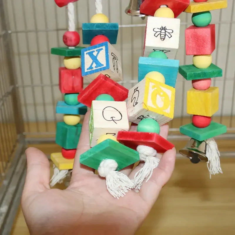 Parrot toys, Colorful wooden bird supplies, Unique shape, Diverse ways to play, Complete variety, Large parrot bite bird toys