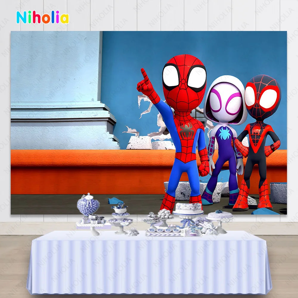 Spidey and His Amazing Friends Backdrop Kids Happy Birthday Photo Customized Name Age Photography Backgrounds Baby Shower Banner