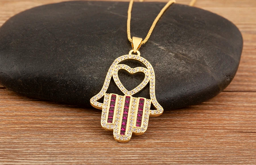 قلادة على شكل قلب/نجمة من الكريستال التركي من AIBEF قلادة على شكل كف يد وحمة من النحاس والزركون مجوهرات للنساء كهدية للبيع بالجملة مع شحن مباشر