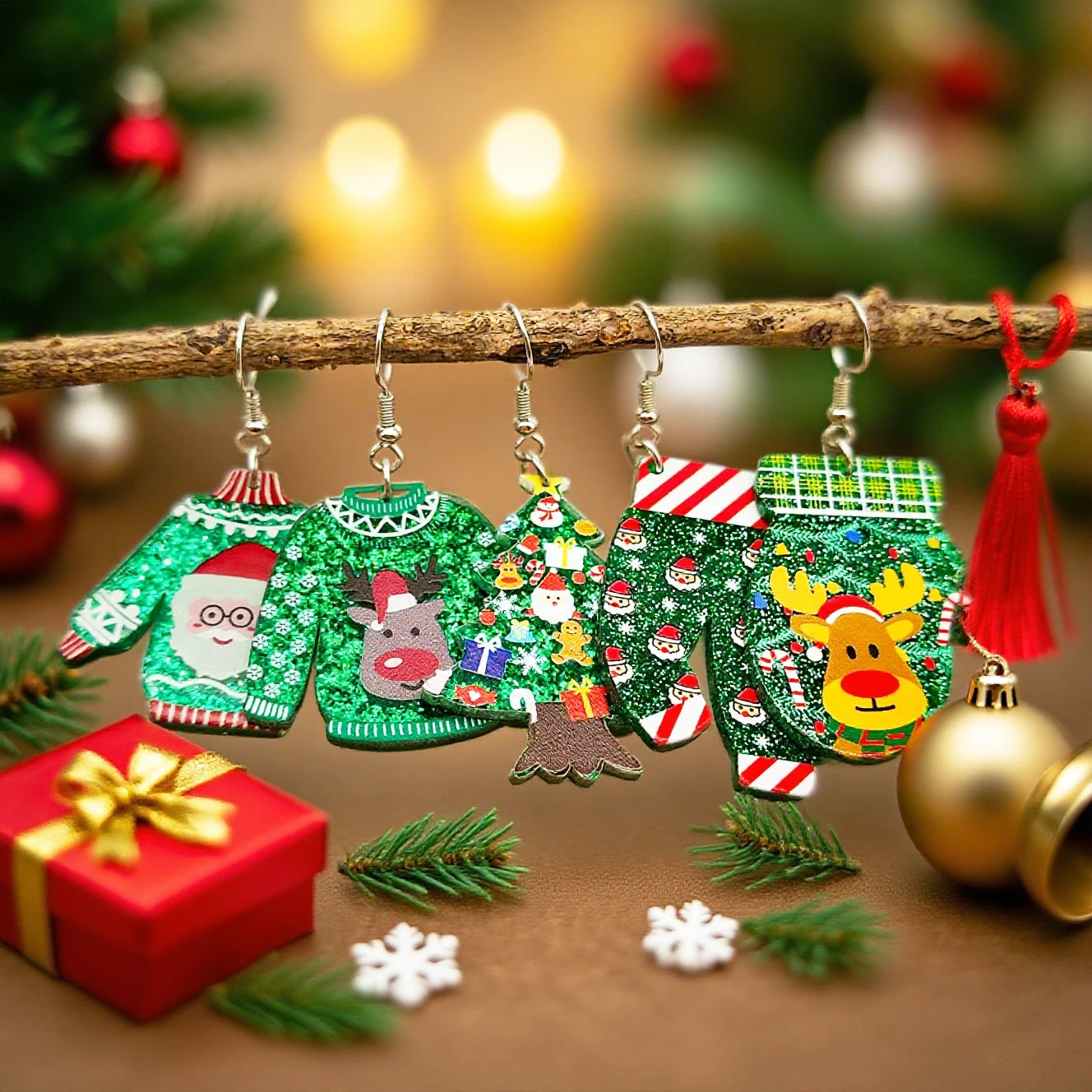 5 pairs of Christmas-themed earrings, Santa Claus Tree gift element earrings, women's holiday accessories, suitable for daily gi