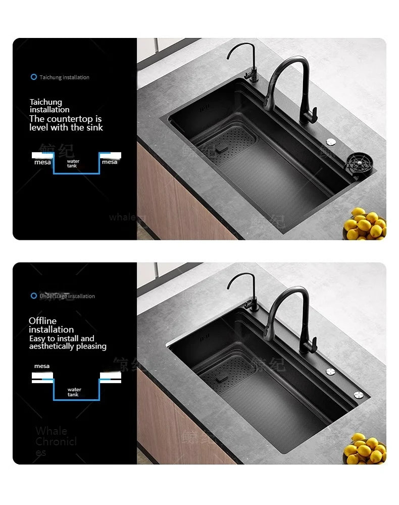 Stainless Steel Gray Kitchen Sink Multifunctional Stain and Scratch Resistant Large Single Slot Household Wash Cuisine Basin