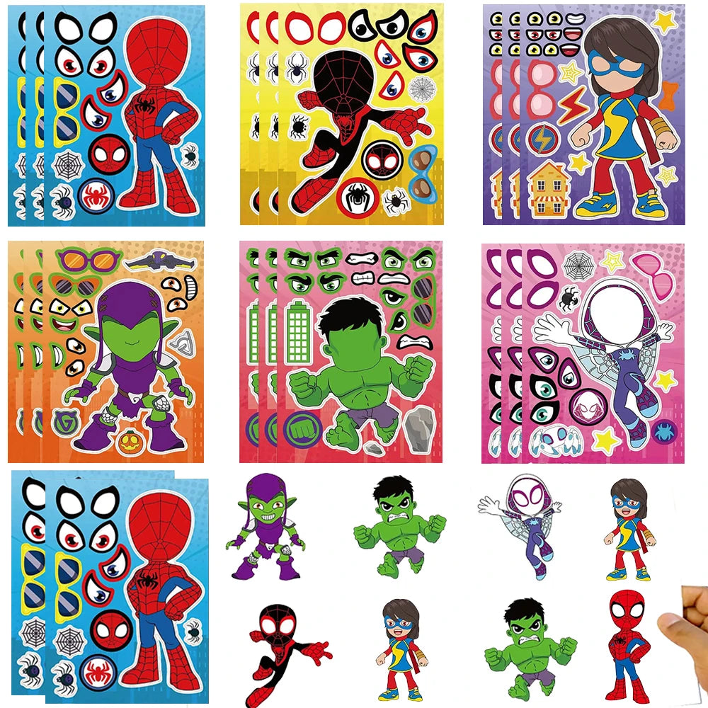 6/12/18Pcs Spidey And His Amazing Friends DIY Make a Face Stickers Set  Spiderman Party Favors Goodie Bag Fillers for Kids Gifts