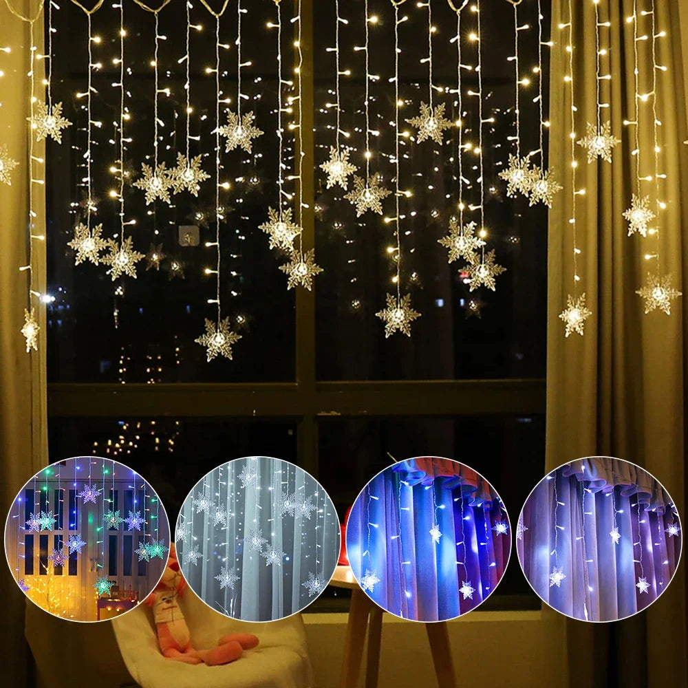 Christmas Snowflake Fairy Lights 4M 96Led Curtain Lights Snowflake String Lights for Halloween Thanksgiving Christmas Decoration