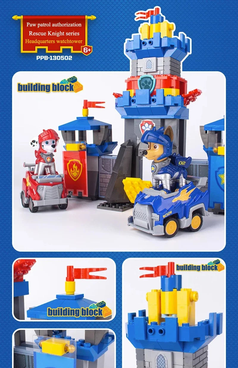 Paw Patrol Building Blocks Toys Rescue Knight Series Pullback Car Watchtower Rescue Base Command Center Lookout Tower Kids Gifts