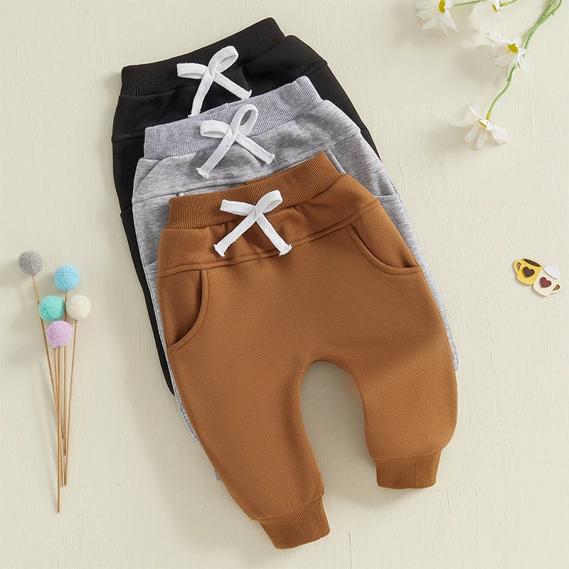 Toddler Baby Boys Sweatpants 3 Pack Solid Color Elastic Waist Trousers Bottoms Casual Pants Long Pants