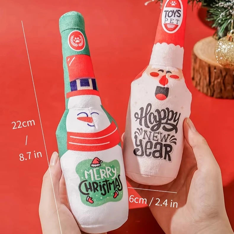 Christmas Dog Toys Squeaking Interactive Colorful Wine Bottle Santa Claus Christmas Tree Pet Chewing Toy Funny Gift Plush Toy