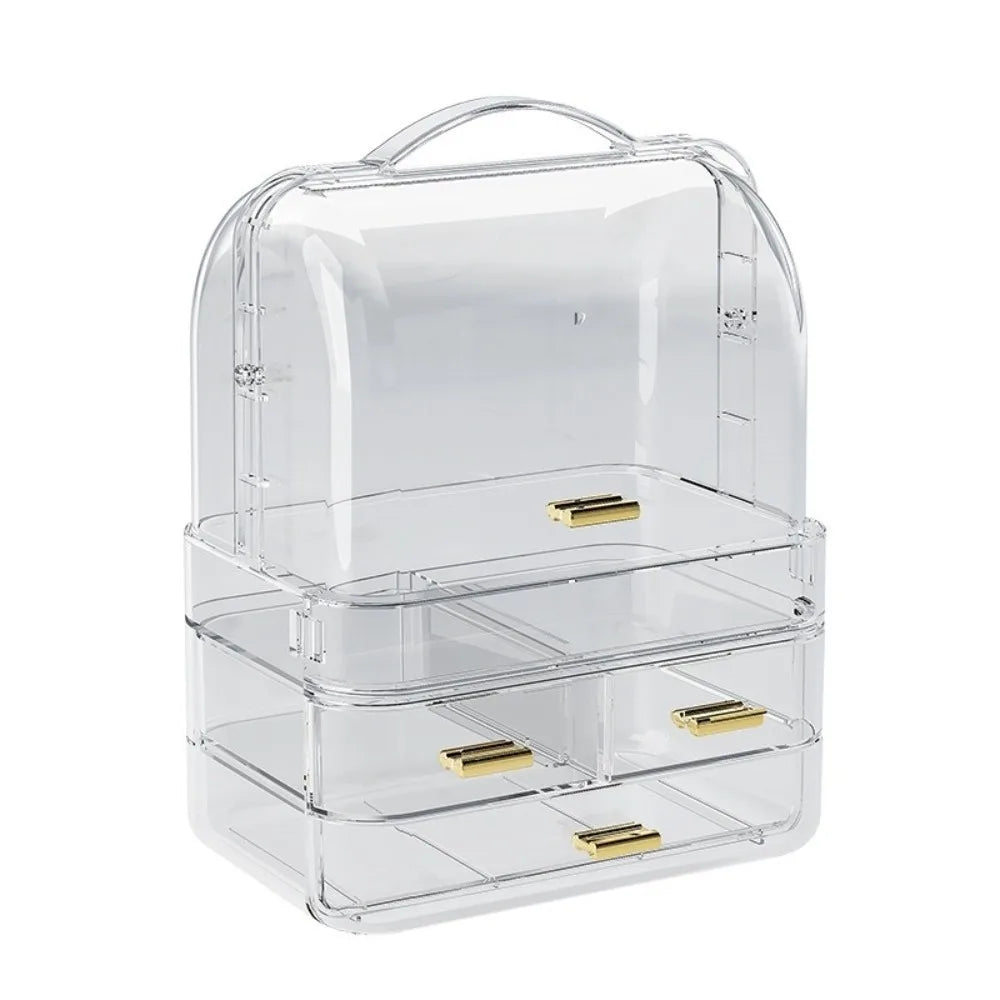 Drawer Style Cosmetics Storage Box with Lid and Handle Clear Skincare Display Cases Dustproof Multilayer Makeup Storage Rack