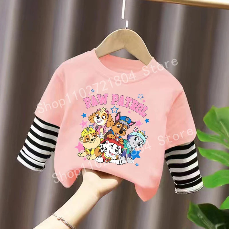 PAW Patrol T-shirt Cute Cartoon Print Long Sleeve Round Neck Kawaii Cotton Boys Girls Clothes Fashion Hip Hop Children Clothing