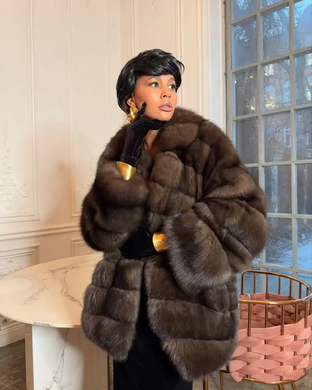 Fashion Patchwork Faux Fur Coat Women Casual Full Sleeve Lapel Loose Long Staple Plush Jacket 2025 New Winter Street Wear New