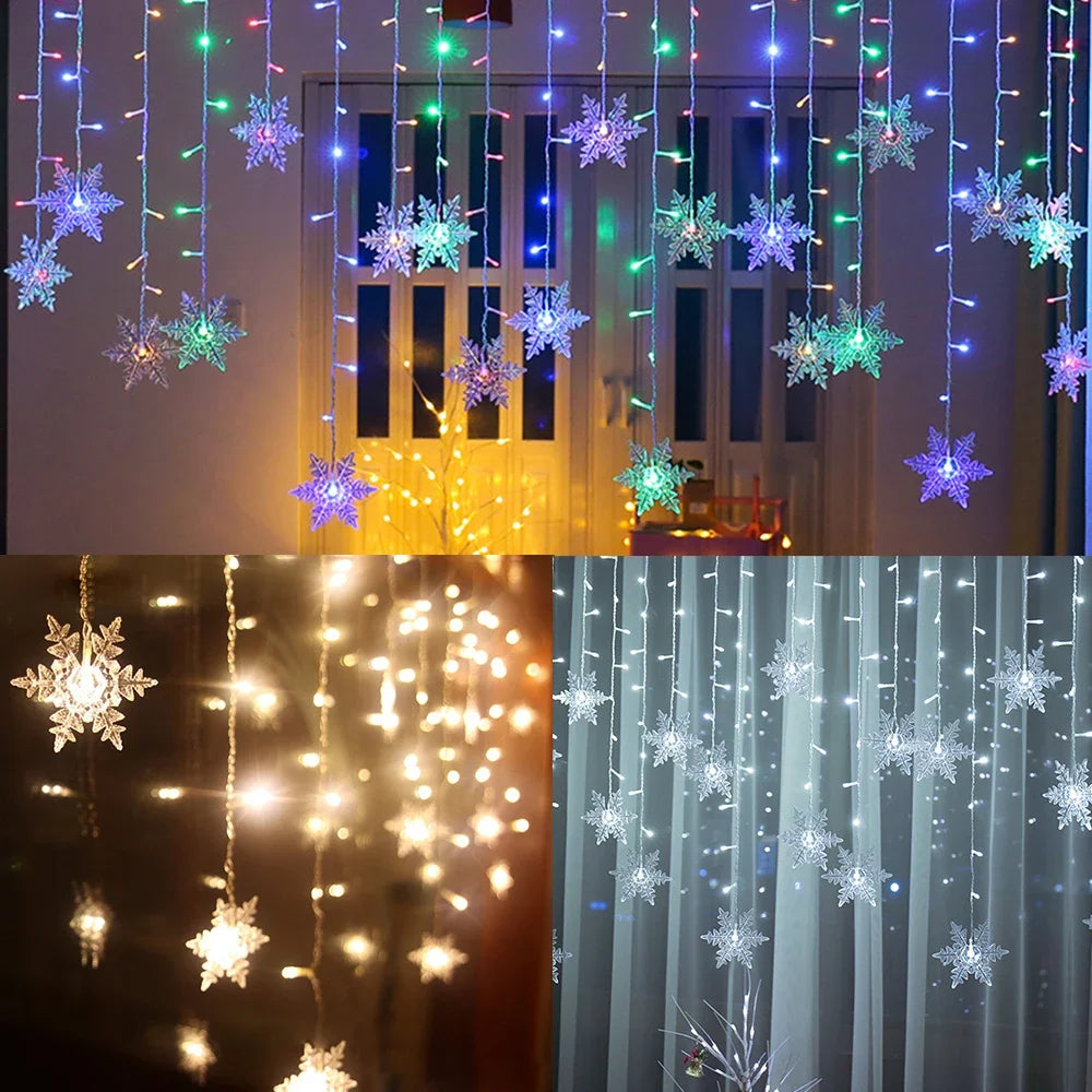 Christmas Snowflake Fairy Lights 4M 96Led Curtain Lights Snowflake String Lights for Halloween Thanksgiving Christmas Decoration