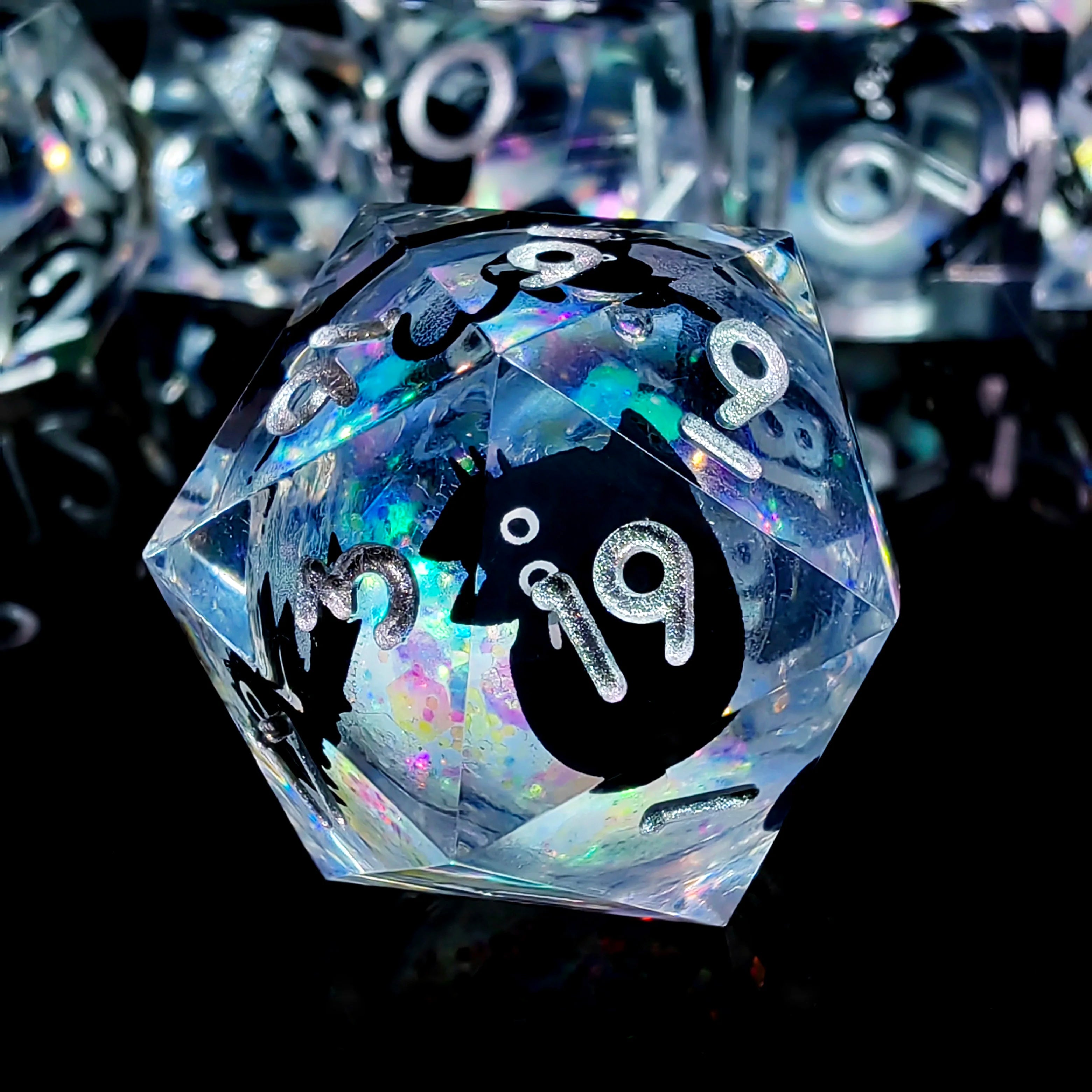 "DnD Dice Set - 7 Piece Resin Polyhedral Dice with Cute Cat Design, Transparent RPG Dice for Dungeons & Dragons, Tabletop Games"