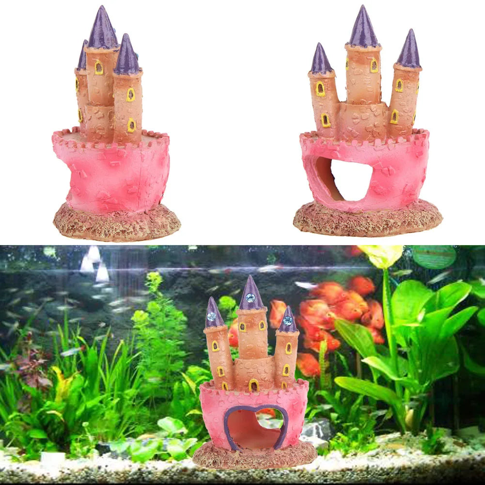 Small Cartoon Castle Decor No Sharp Edges Castle Shape Ornament Vivid Scenery Resin Cartoon Castle for Fish Tank Aquarium Decor