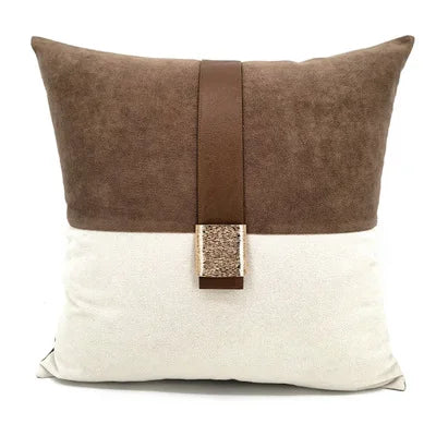 light luxury brown cream /orange grey patchwork cushion cover pillowcase sofa waist pillow cover with golden buckle