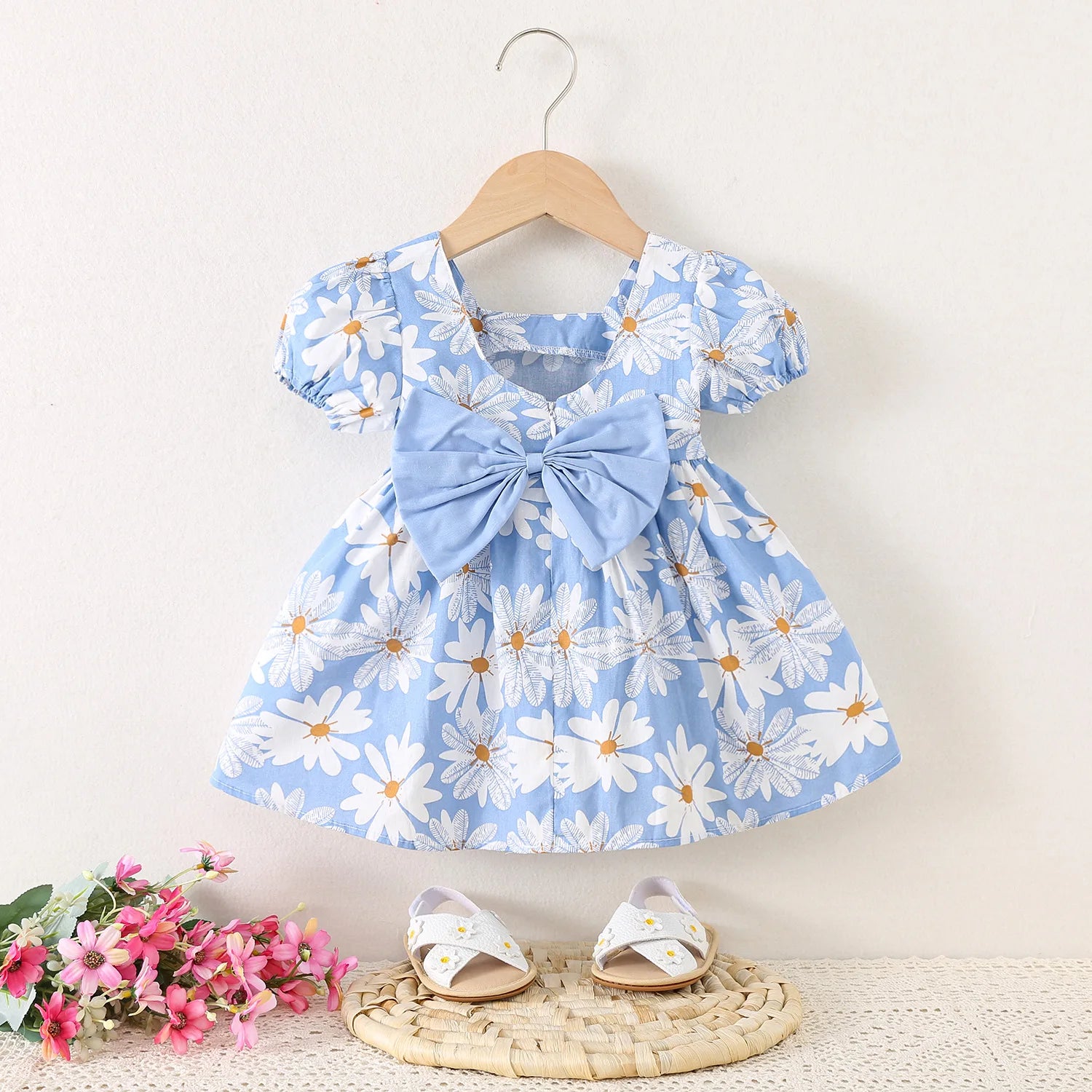Baby Girl Dresses Summer Daisy Bow Short Sleeve Girls Dresses Cute Girls Beach Dresses Baby Girl Clothes