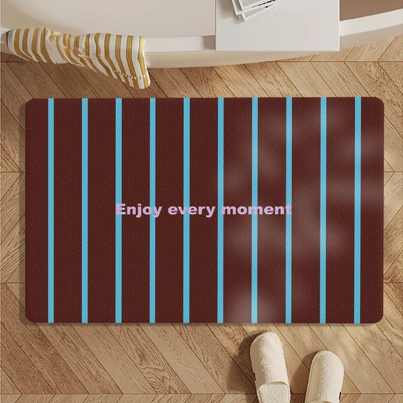 Retro Striped Bathroom Floor Mat Shower Door Non-slip Mat Household Toilet Soft Diatom Mud Absorbent Foot Mat
