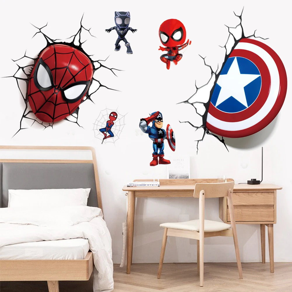 3D superhero spider wallpaper stickers for children's rooms, boys' bedrooms, self-adhesive home wall decorations, vinyl stickers