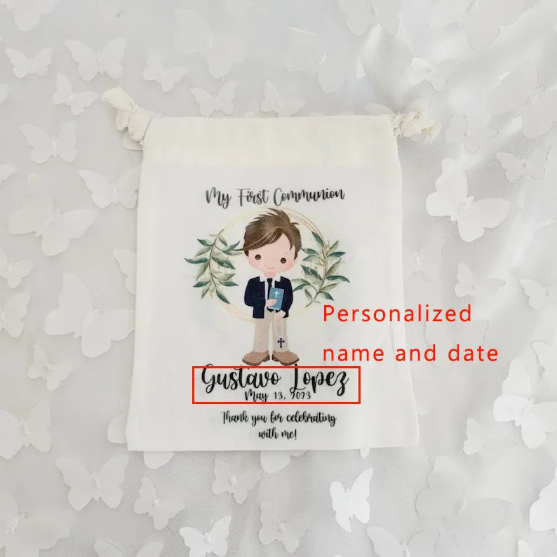 5pcs Personalized boy girl 1st First Holy Communion party bags Baptism Confirmation Religious decoration welcome thank you favor