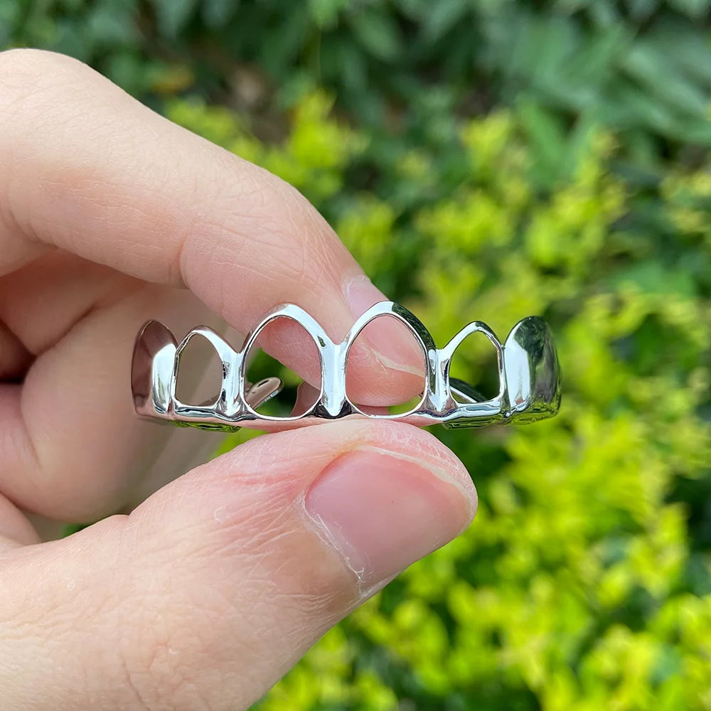 RACHELZ Hip Hop Gold Plated Teeth Grillz Fashion Top Bottom Hollow Tooth Cap Dental Grills For Men Women Jewelry Party Gift