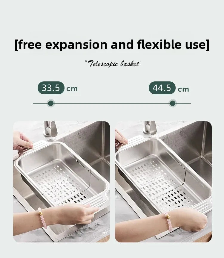 304 Stainless Steel Sink Rack - Extendable Dish Drainer for Plates, Fruits & Vegetables | Heavy-Duty Kitchen Drain Basket