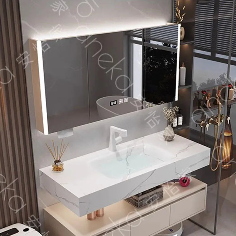 Armoire de salle de bain légère en bois massif, toilettes de rangement Vintage, vanité de salle de bain, miroirs de maquillage, meubles Para Banheiro