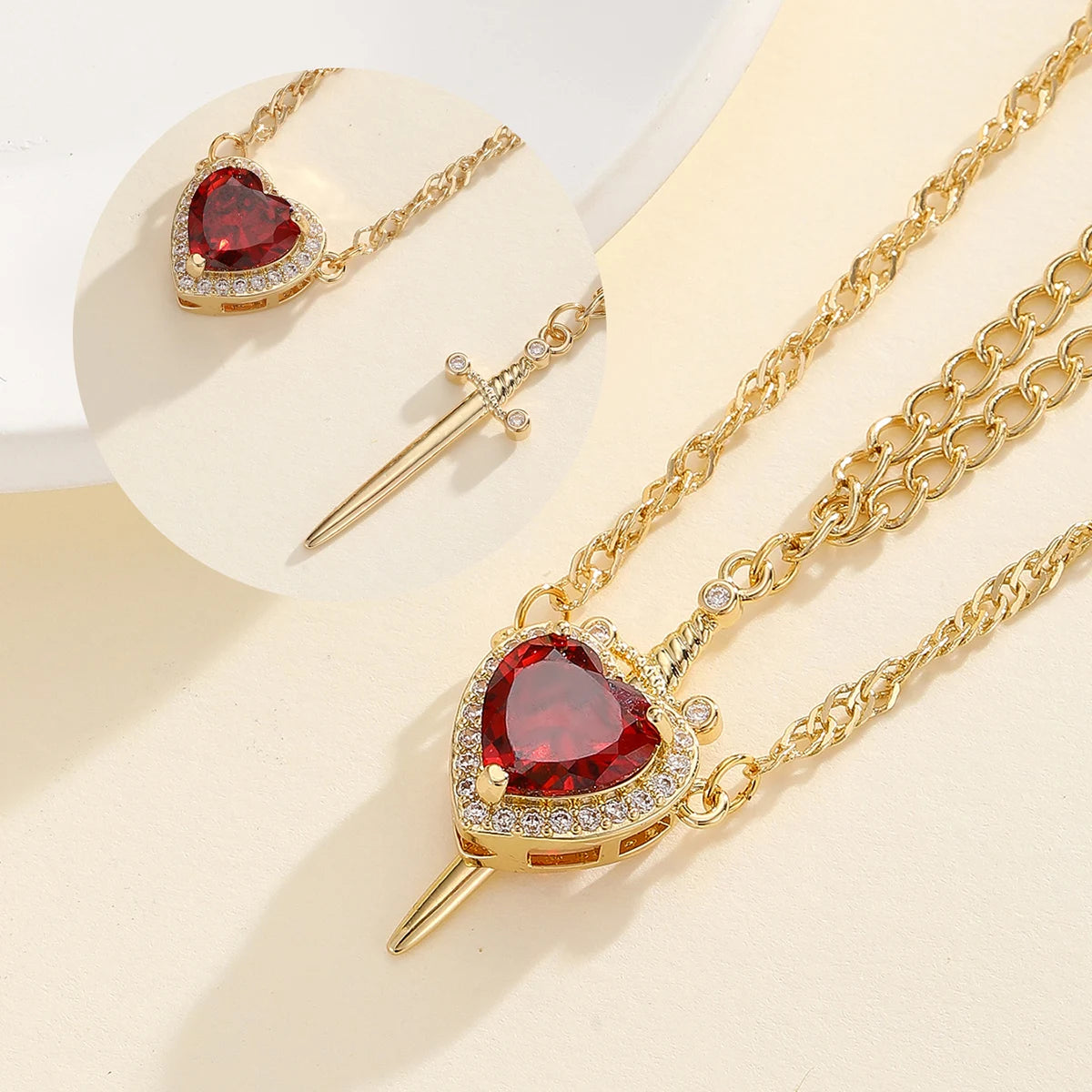 Snow White and the Huntsman Couple Necklace Heart and Sword Pendant Necklace for Women Romantic Valentine's Day Jewelry Gifts