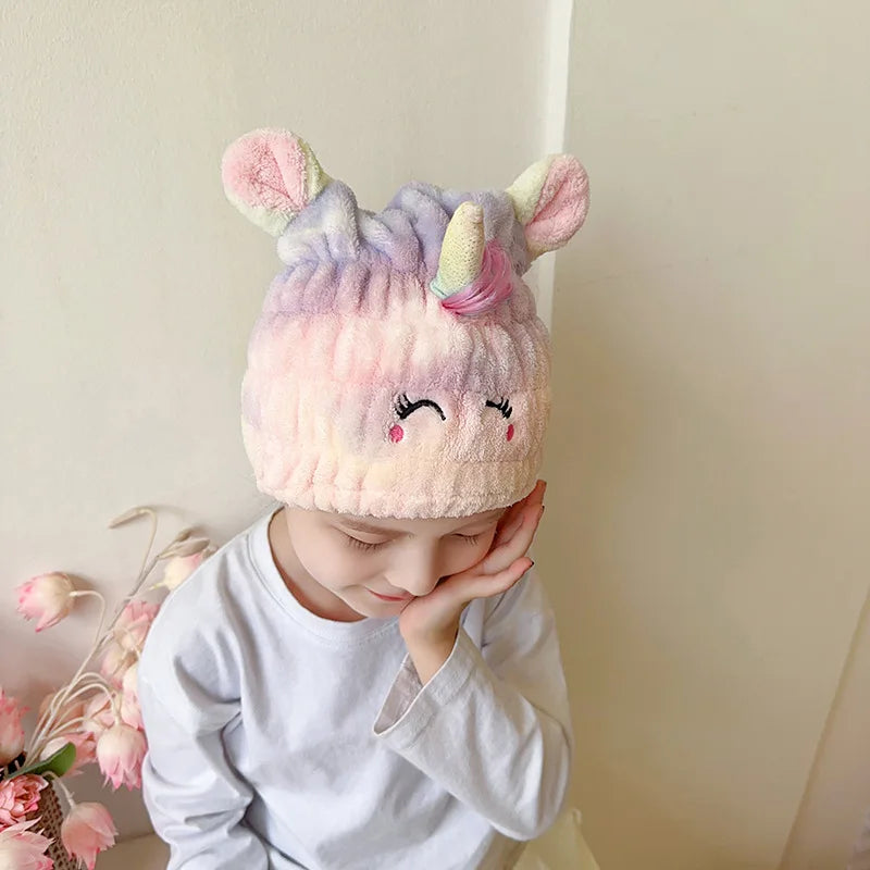 Dry Hair Hat Children Coral Velvet Cartoon Shower Cap Rabbit Ear Dry Hair Hat Wholesale Adult Female Dry Hair Towel