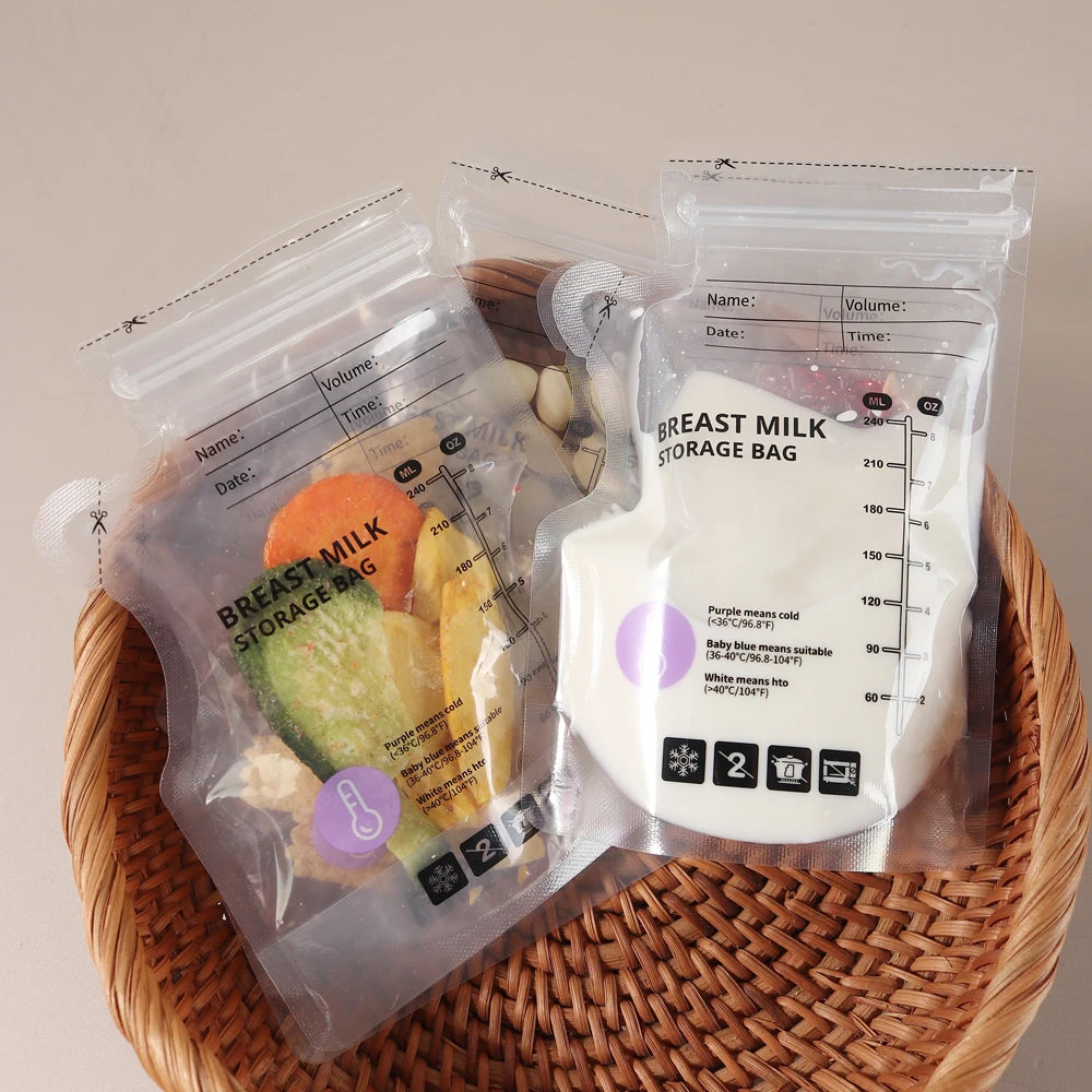60 Pack Temperature Sensitive Breast Milk Storage Bags -Food Grade PE, Transparent with Measurement Lines,  Disposable & Leakpro