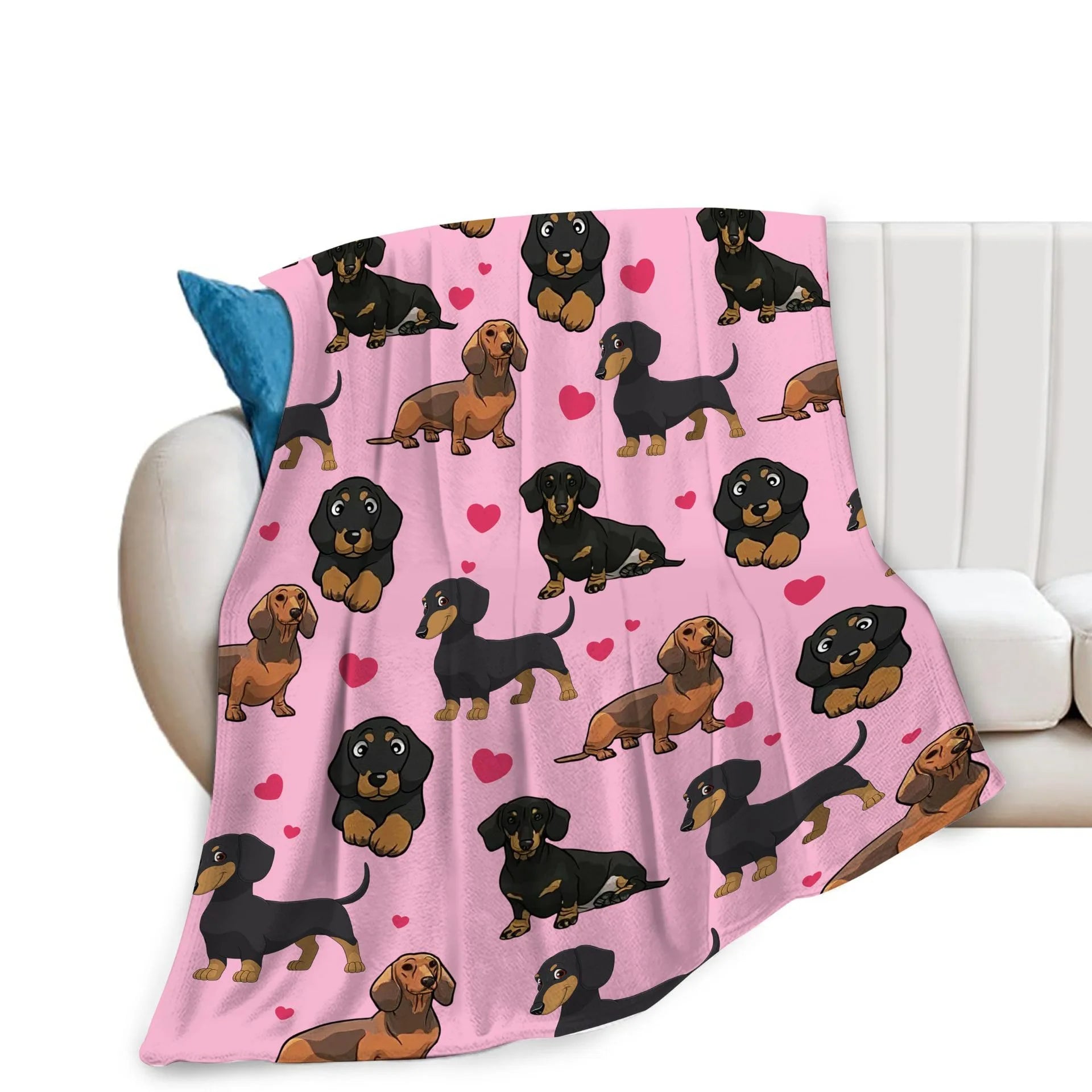VIKAMA Cute Dachshund Blanket, Soft And Skin-Friendly Flannel Cartoon Printed Blanket, Sofa, Bedroom, Dormitory, Nap Blanket