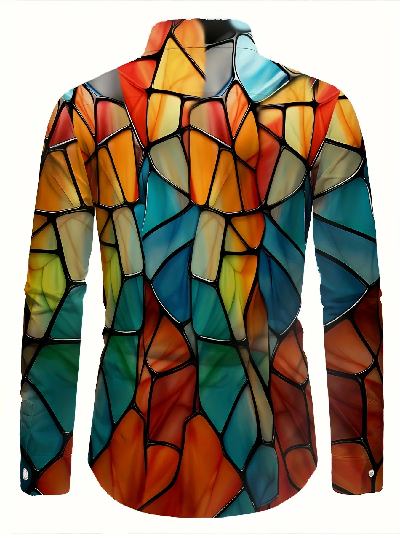 Men's long-sleeved shirts, bold abstract prints - bright colour-block designs, classic peak lapels and button-down plackets