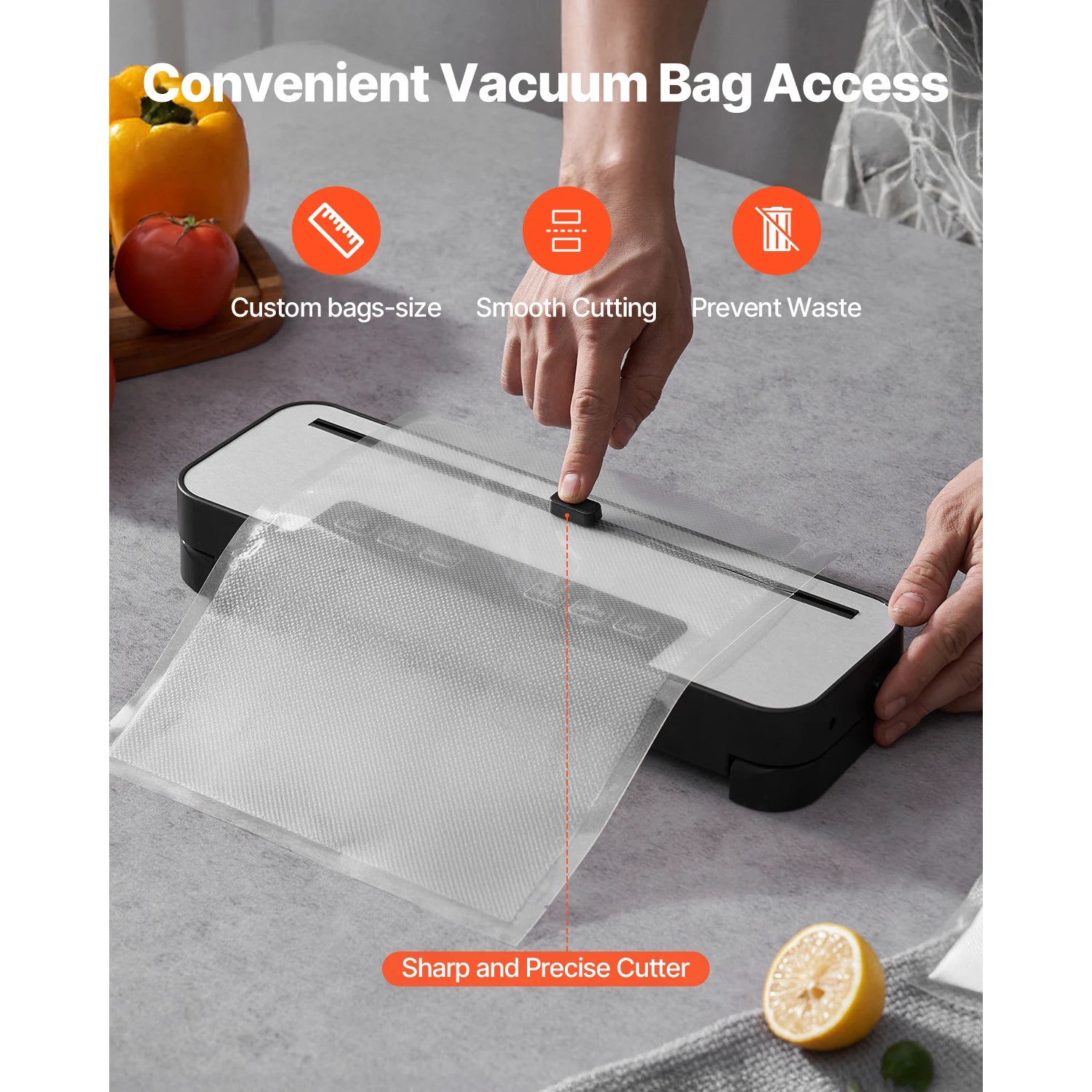 SucceBuy 60Kpa 100W Vacuum Sealer Machine 5-in-1 Multi-Functional Food Sealer with Built-in Cutter Automatic Air Sealing System