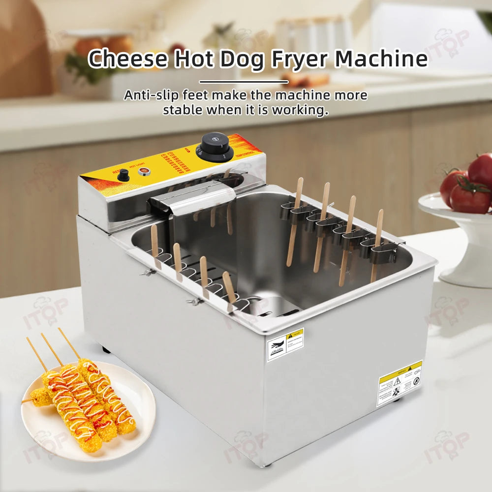 ITOP 12L Commercial Automatic Cheese Hot Dog Sticks Fryer Electric Korean Mozzarella Corn Dog Fryer Machine