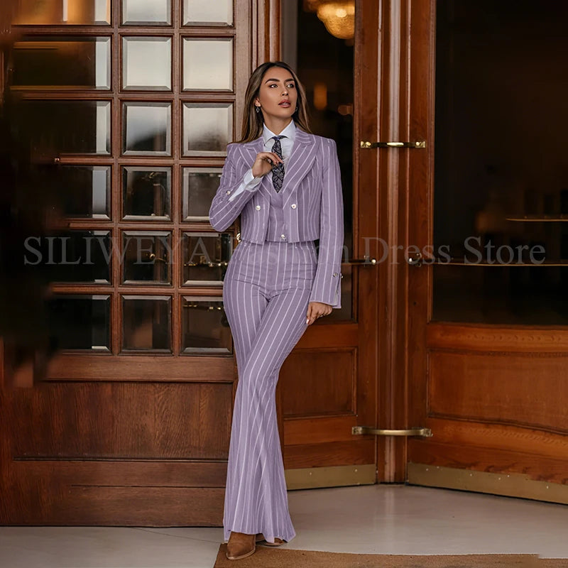Smart Casual Women 3 Piece Set Stripes Jacket Pants Vest Stylish OfficeFemale Suit Trajes De Mujer Elegante